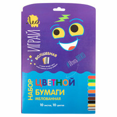 Цветная бумага "Лео" "Играй" (+золото и серебро), односторонняя, мелованная LPCP-08 A4 21 х 28.5 см 10 л. 10 цв.