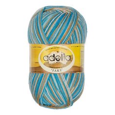 Пряжа Adelia JAKE (22), белый-песочный-бирюзовый-голубой, 5 шт. по 100 г