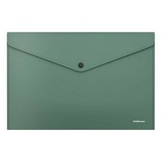 Папка-конверт на кнопке А4, 140 мкм, ErichKrause Fizzy Classic, непрозрачная, зелёная, 12 шт.