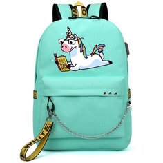 Рюкзак с Единорогом (Unicorn) бирюзовый с цепью №9 Noname