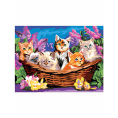 Холст с красками Котята в корзине