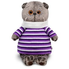 Мягкая игрушка Basik&Co Басик в полосатом свитере Ks-200, 22 см, серый/фиолетовый