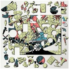 Пазл из дерева с фигурками, 340 деталей, размер 36х27 см, модель спорт - 910 Puzzle Wood
