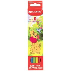 Карандаши цветные BRAUBERG "My lovely dogs" 6 цветов заточенные картонная упаковка, 12 шт