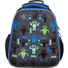 Ранец №1School Basic Robot паттерн черный, 2 отд, эргоном. спинка