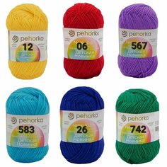 Пряжа Пехорка Детская новинка Набор для вязания 5 (06, 12, 26, 567, 583, 742) 6 мотков 50 г/200 м (100% акрил)