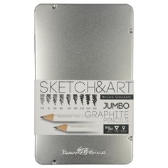 Bruno Visconti Набор карандашей чернографитных SKETCH&ART JumboHB-14B 9шт в мет. кор21-0067