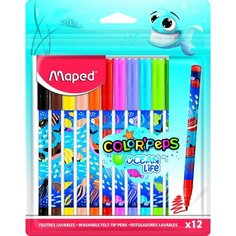 Набор фломастеров 12 цветов Maped ColorPeps Ocean Life (линия 2.8мм, круглый корпус) пакет с европодвесом