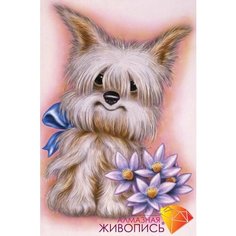 Алмазная мозаика Пес с цветами 25x30 см.