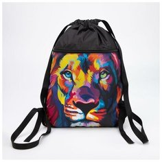 Мешок для обуви, отдел на шнурке, наружный карман, цвет чёрный/разноцветный, «Лев» Sacvoyage