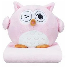 Мягкая игрушка Сова 3в1 розовая/ плед+игрушка+подушка нет
