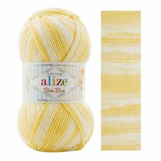 Пряжа ALIZE BABY BEST BATIK (Alize), белый/лимон - 7836, 10% бамбук, 90% акрил, 5 мотков, 100 г, 240 м.