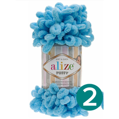 Пряжа Alize Puffy, 100 г, 9 м, 2 шт., 287 светло-бирюзовый