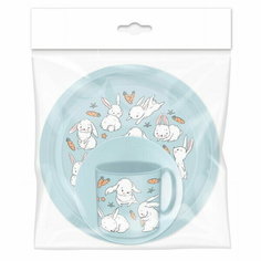 Набор детской посуды: тарелка 21см, миска 13см, кружка 280мл (светло-голубой) Idiland