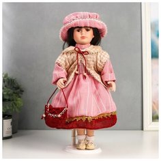 Кукла коллекционная керамика "Ксюшенька в платье в клетку цвета пыльной розы" 40 см NO Name