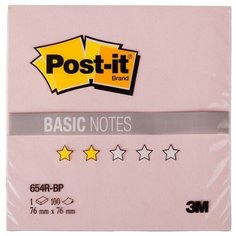 Стикеры (самоклеящийся блок) 3M Post-it Basic, 76x76мм, розовый, 48 блоков по 100 листов (654R-BP)