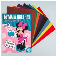 Disney Бумага цветная односторонняя "Минни Маус", А4, 8 л, 8 цв, Минни Маус, 48 г/м2