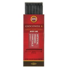 Набор угля художественного искусственного для цанговых карандашей Koh-I-Noor 8673, H, D=5.6 мм, L=120 мм, 6 штук в наборе