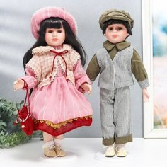 Кукла коллекционная парочка "Юля и Игорь, розовая полоска" набор 2 шт 40 см NO Name
