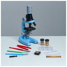 Микроскоп "Юный ботаник" кратность до х1200, синий, подсветка нет бренда