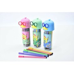 Фломастеры 24 цветов, в пластиковом пенале, Утка в очках микс