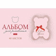 Альбом для рисования А4, 40 листов, на скрепке, "Любимые медвежата", обложка мелованный картон, матовая ламинация,3D фольга, блок 100 г/м², микс Gold Market