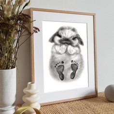 Картина Метрика Отпечаток ножки слепок для новорожденного Заяц Жерновая Ирина Сергеевна