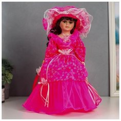 Кукла коллекционная керамика "Леди Амелия в ярко-розовом платье" 40 см NO Name