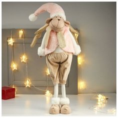 Кукла интерьерная "Лосик в розовом меховом жилете" 85х15х27 см Noname