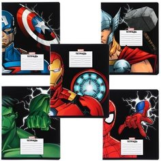 Комплект тетрадей 24 листа, 5 видов микс, клетка, частичный УФ, Мстители Marvel