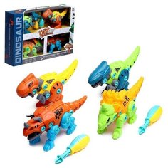 Конструктор винтовой Мир динозавров, набор 4 штуки, 2 отвёртки 4 карточки, 100 деталей Нет бренда