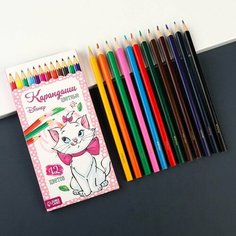 Карандаши 12 цветов "Кошечка Мари", заточенные, шестигранные, картонная упаковка, европодвес, Коты Аристократы Disney