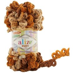 Пряжа Alize Puffy color рыже-коричневый меланж (6080), 100%микрополиэстер, 9м, 100г, 5шт