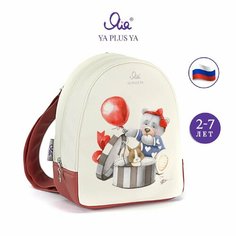 Рюкзак дошкольный в садик «YA PLUS YA» 23*9*19 см. Мишутка. Бежевый Красный. (не анимирован)