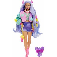 Barbie Extra Doll 20 - Кукла Барби Экстра 20 в лавандовом свитере с бабочками и питомцем Коала. HKP95 Mattel