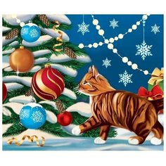 Картина по номерам на холсте с подрамником "Котенок под елкой" 40х50 см Школа талантов