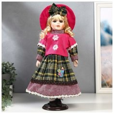 Кукла коллекционная керамика "Блондинка с кудрями, розовая шляпка и свитер" 40 см 5483252 Сима ленд