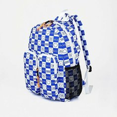 Рюкзак на молнии, 5 наружных карманов, цвет белый/синий No Brand