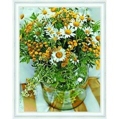 Алмазная мозаика на подрамнике 40*50 "Букет ромашек и мимозы" Нет бренда