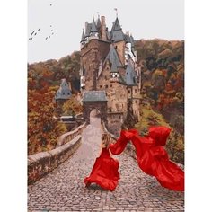Картина по номерам Девушка в красном платье у замка 40х50 см АртТойс
