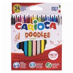 Фломастеры CARIOCA (Италия) "Doodles" 24 цвета суперсмываемые, 3 шт