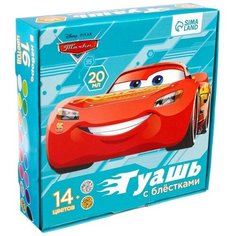 Гуашь 14 цветов + 2 цвета с блёстками по 20 мл Тачки Disney