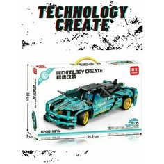 Конструктор "Гоночный автомобиль Techology Create Supercar 8208", голубой, 462 детали Нет бренда