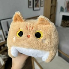Мягкая игрушка Глазастый котик Кирпичик 20/25 см квадратный котенок, серый/бежевый/белый Нет бренда
