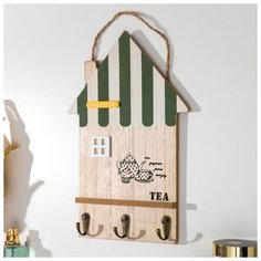 Крючки декоративные дерево "Домик с полосатой крышей" 30х20х3,5 см без бренда