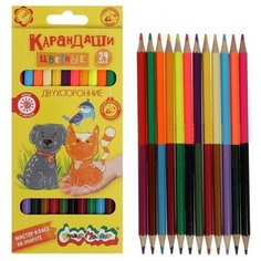 Карандаши цветные 12 штук 24 цвета "Каляка-Маляка", двухсторонние, деревянные, шестигранные, картонная упаковка