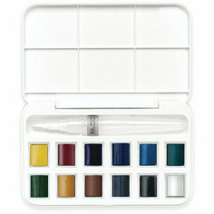 Акварель Winsor&Newton "Cotman", 12 мал. кюв, + кисть с резервуаром, пласт. коробка, 320640