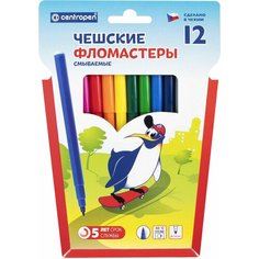 Фломастеры 12 цветов CENTROPEN "Пингвины", смываемые, вентилируемый колпачок, 7790/12ET, 7 7790 1286