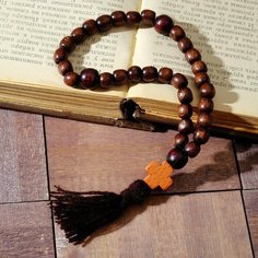 Чeтки деревянные Православные с крестиком, кисть, 30 бусин, цвет коричневый Китай