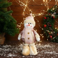 Мягкая игрушка "Снеговик в костюме с цветочками" стоит, 13х27 см, розовый Зимнее волшебство